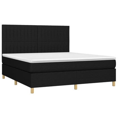 Cama box spring c/ colchão e LED 160x200 cm tecido preto