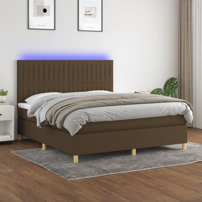 Cama box spring c/ colchão/LED 160x200cm tecido castanho-escuro