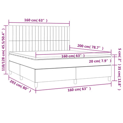 Cama box spring colchão/LED 160x200 cm tecido cinza-acastanhado