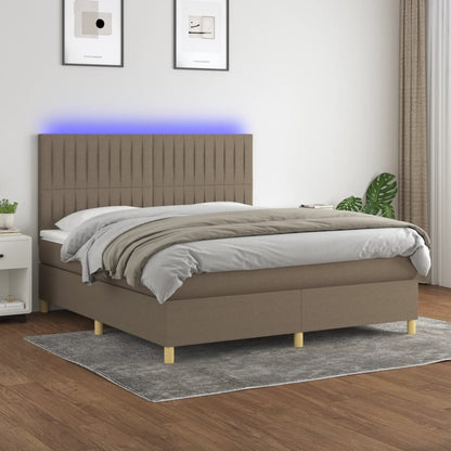 Cama box spring colchão/LED 160x200 cm tecido cinza-acastanhado