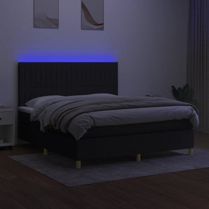 Cama box spring c/ colchão e LED 180x200 cm tecido preto