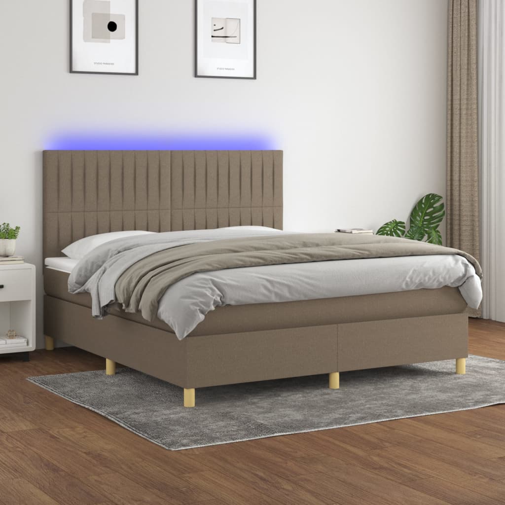 Cama box spring colchão/LED 180x200cm tecido cinza-acastanhado