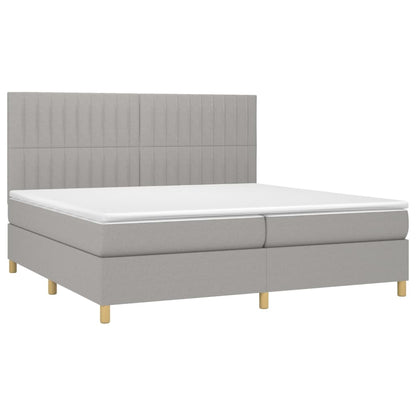 Cama box spring c/ colchão e LED 200x200 cm tecido cinza-claro