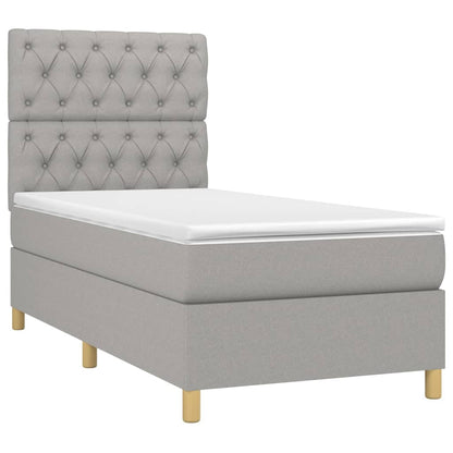 Cama box spring c/ colchão e LED 80x200 cm tecido cinza-claro