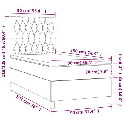 Cama box spring c/ colchão e LED 90x190 cm tecido cinza-claro