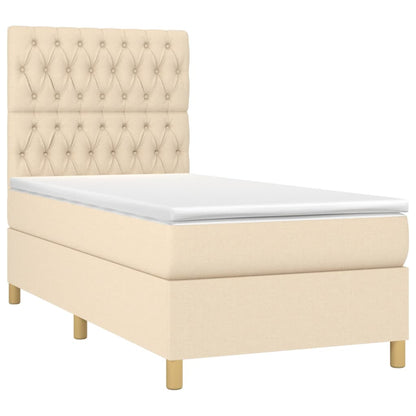 Cama box spring c/ colchão e LED 90x190 cm tecido cor creme