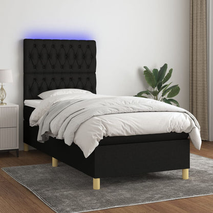 Cama box spring c/ colchão e LED 90x200 cm tecido preto