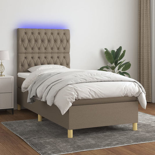 Cama box spring colchão/LED 100x200cm tecido cinza-acastanhado