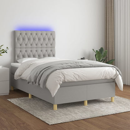 Cama box spring c/ colchão e LED 120x200 cm tecido cinza-claro