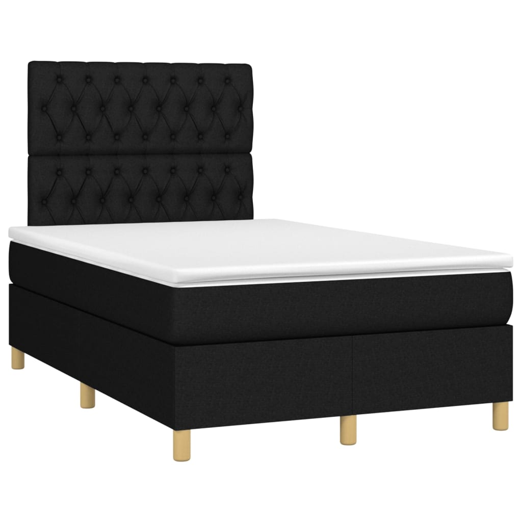 Cama box spring c/ colchão e LED 120x200 cm tecido preto