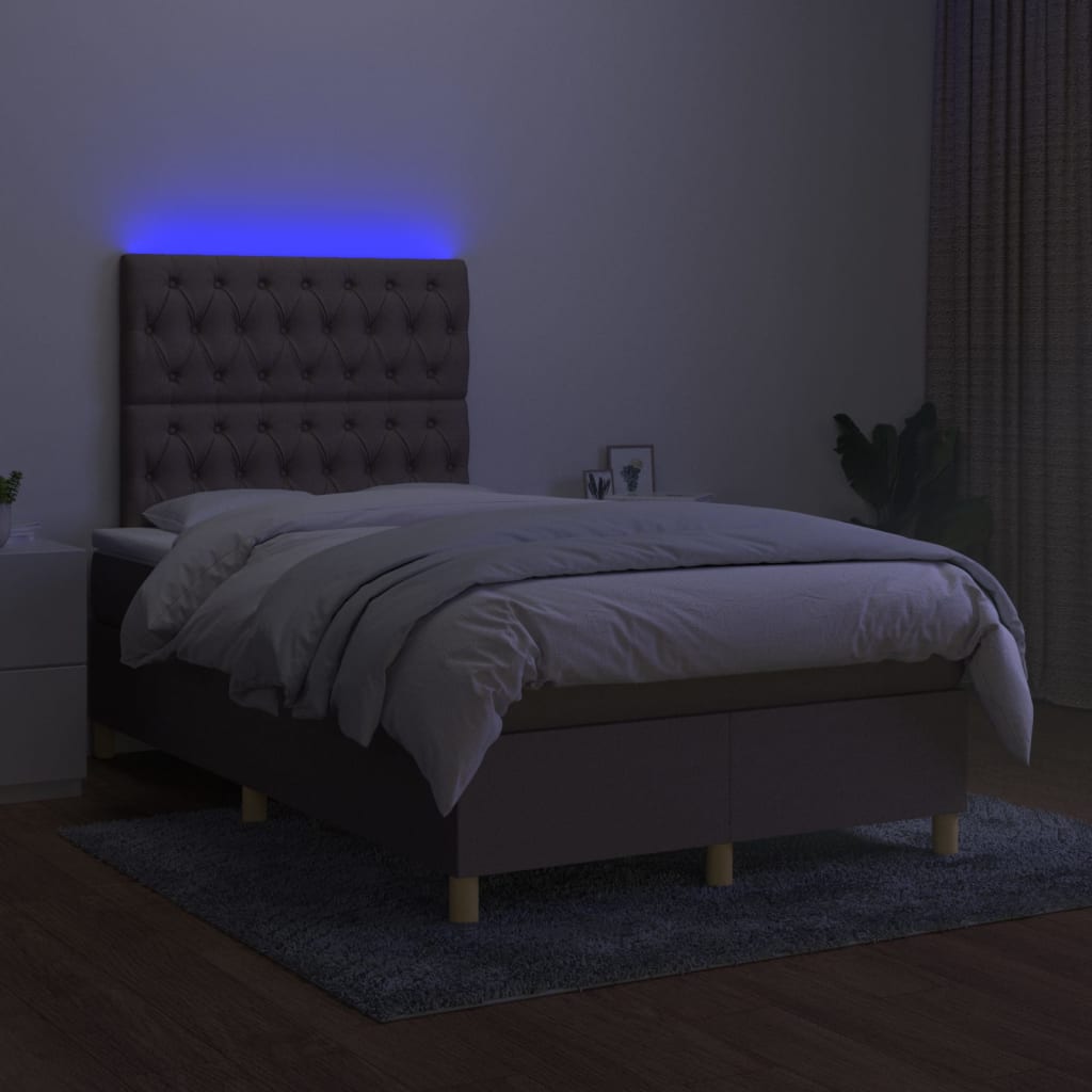 Cama box spring colchão/LED 120x200cm tecido cinza-acastanhado