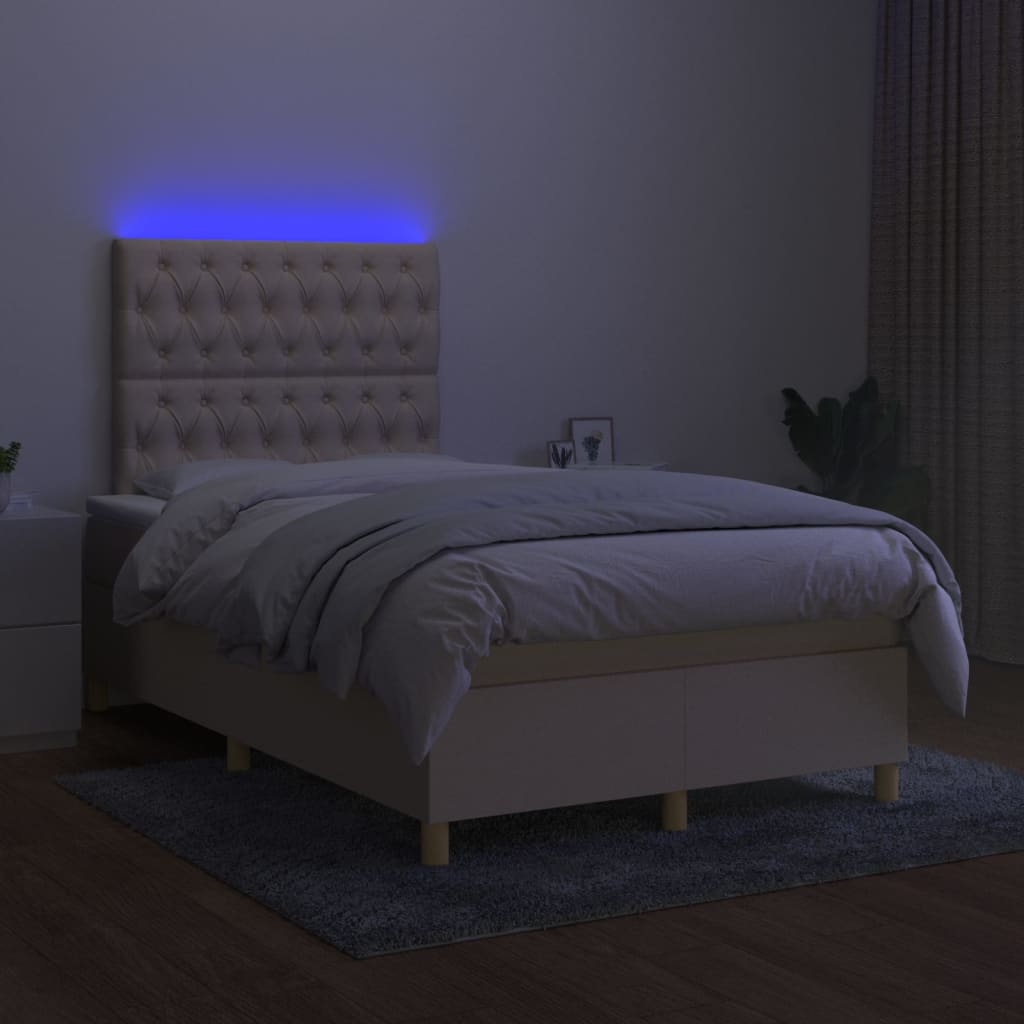 Cama box spring c/ colchão e LED 120x200 cm tecido cor creme