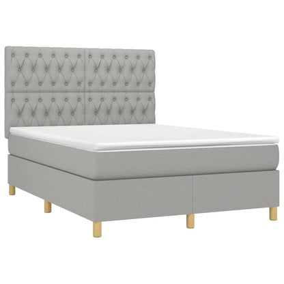 Cama box spring c/ colchão e LED 140x190 cm tecido cinza-claro