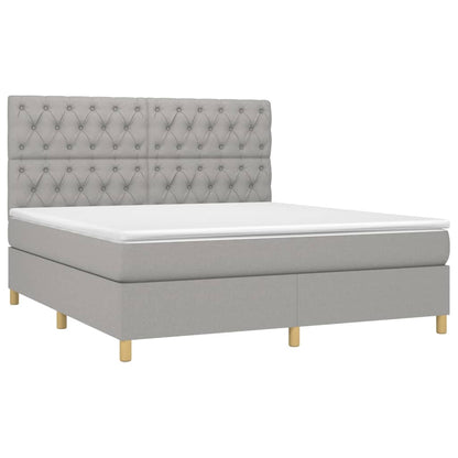 Cama box spring c/ colchão e LED 160x200 cm tecido cinza-claro