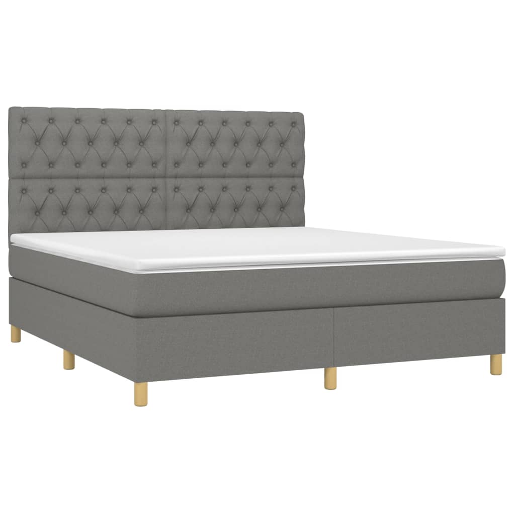 Cama box spring c/ colchão e LED 160x200 cm tecido cinza-escuro