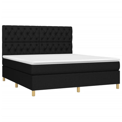 Cama box spring c/ colchão e LED 160x200 cm tecido preto