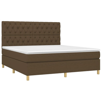 Cama box spring c/ colchão/LED 160x200cm tecido castanho-escuro