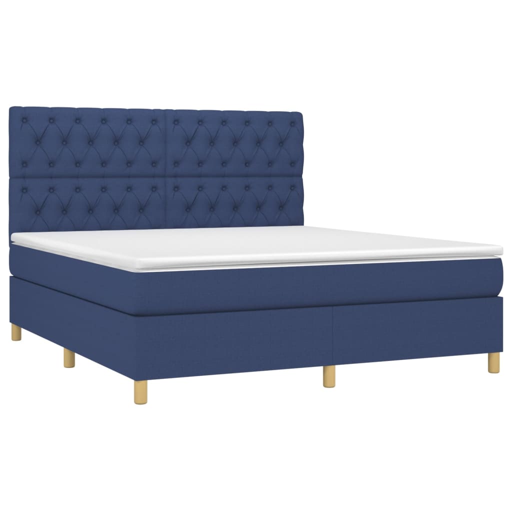 Cama box spring c/ colchão e LED 160x200 cm tecido azul