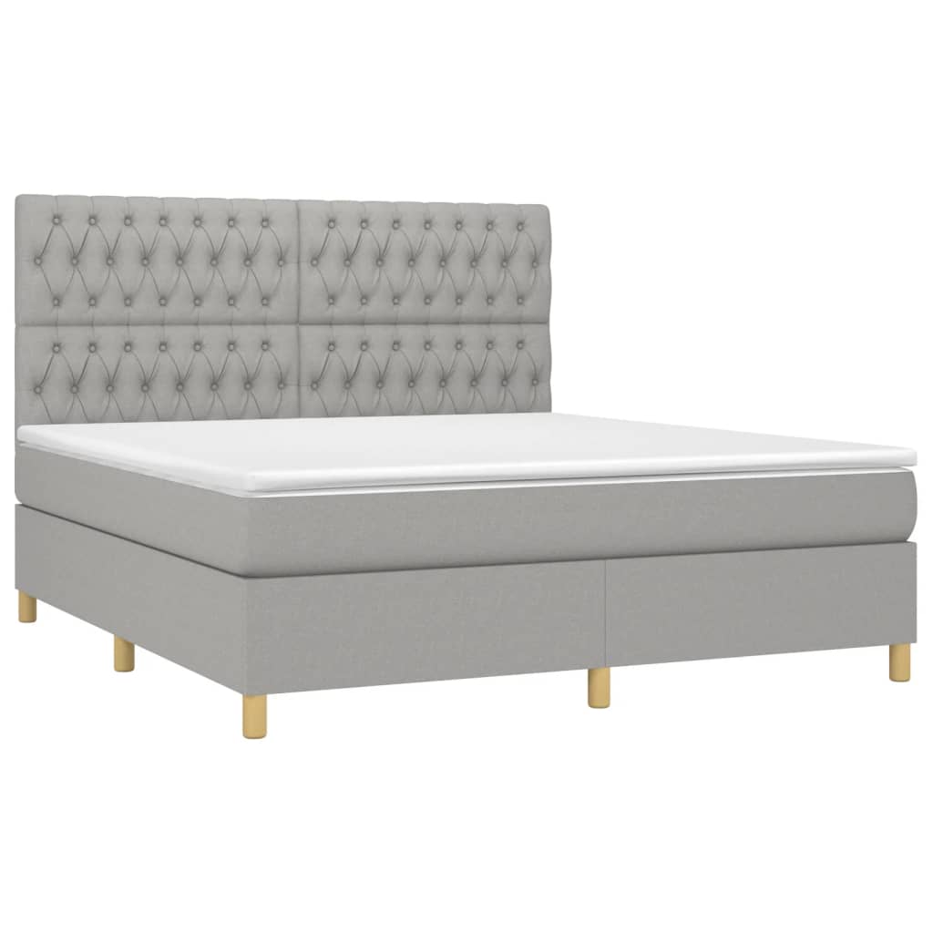 Cama box spring c/ colchão e LED 180x200 cm tecido cinza-claro