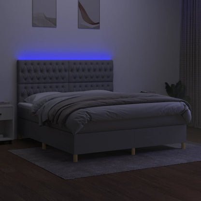 Cama box spring c/ colchão e LED 180x200 cm tecido cinza-claro