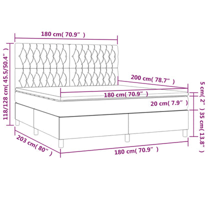 Cama box spring c/ colchão e LED 180x200 cm tecido cinza-claro