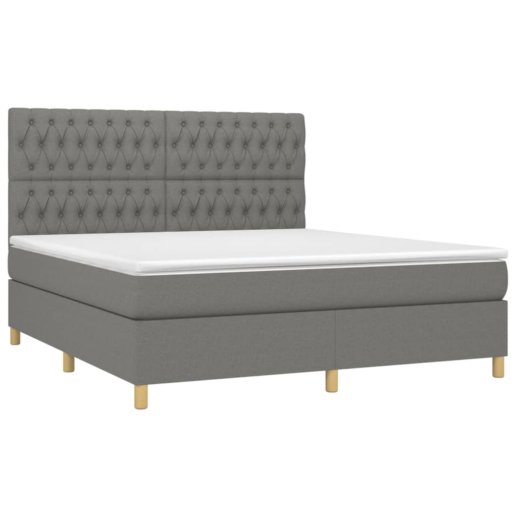 Cama box spring c/ colchão e LED 180x200 cm tecido cinza-escuro