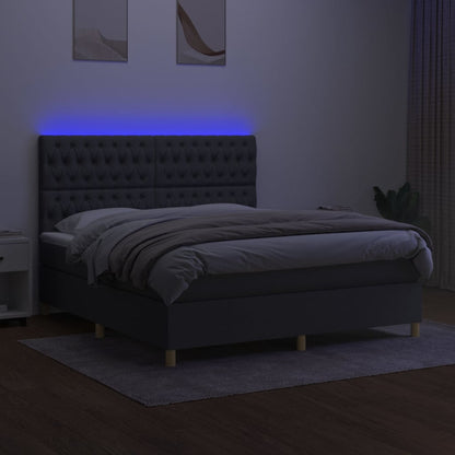 Cama box spring c/ colchão e LED 180x200 cm tecido cinza-escuro