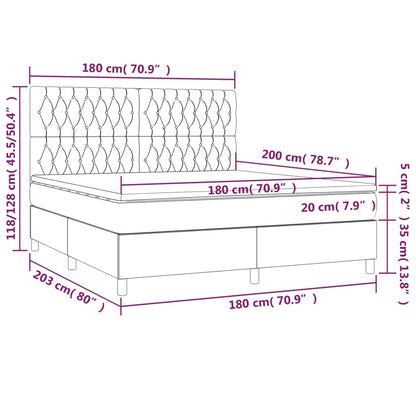 Cama box spring c/ colchão/LED 180x200cm tecido castanho-escuro