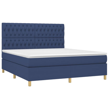 Cama box spring c/ colchão e LED 180x200 cm tecido azul