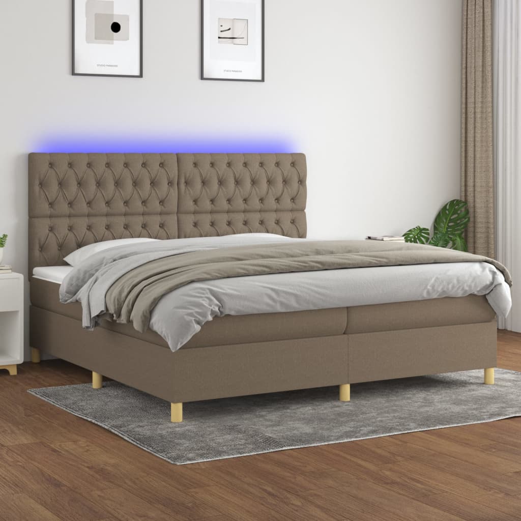 Cama box spring colchão/LED 200x200cm tecido cinza-acastanhado