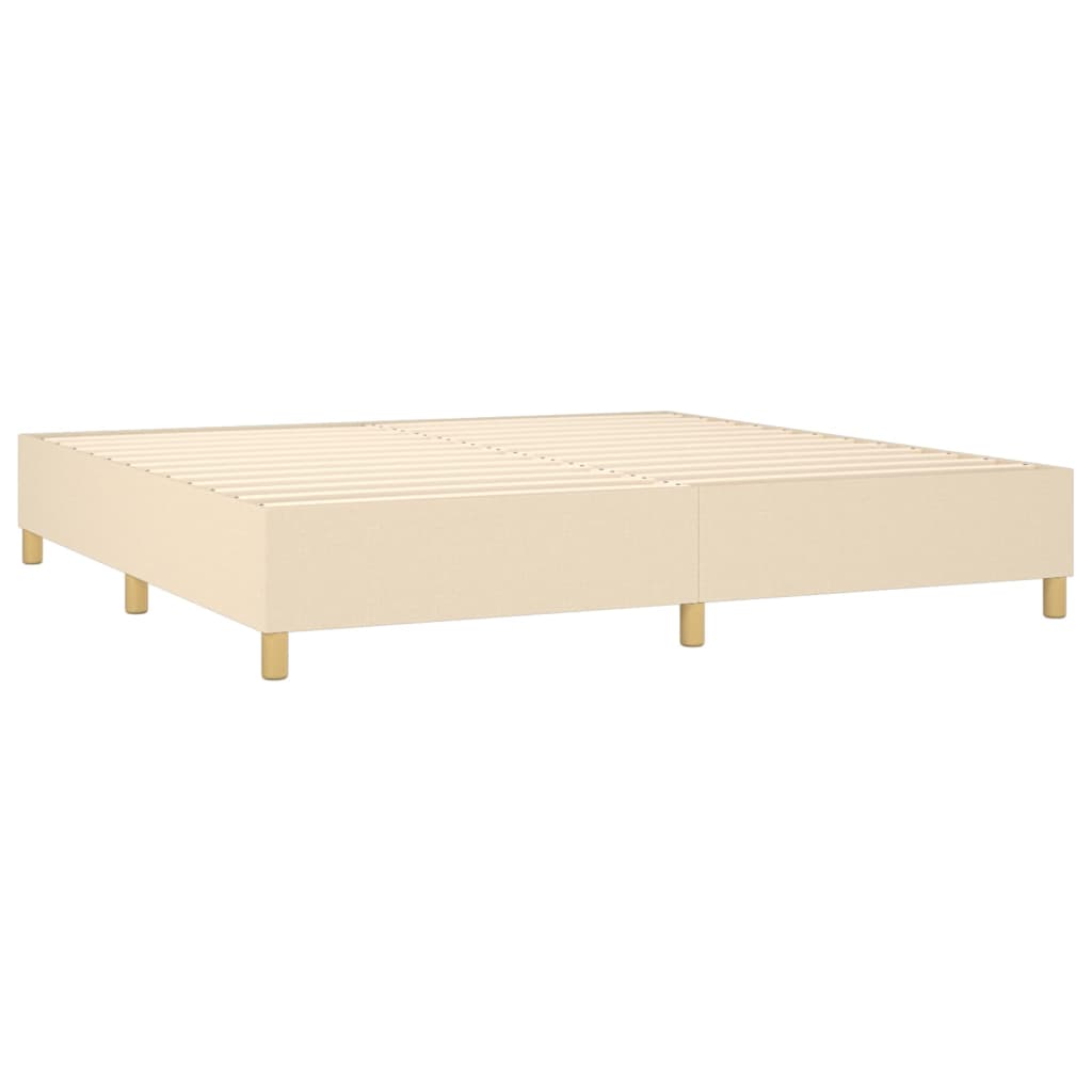 Cama box spring c/ colchão e LED 200x200 cm tecido cor creme