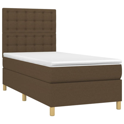 Cama box spring c/ colchão/LED 80x200cm tecido castanho-escuro