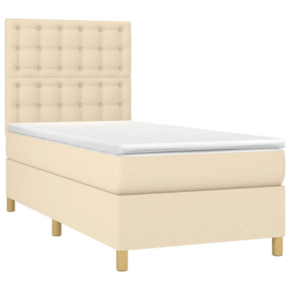 Cama box spring c/ colchão e LED 80x200 cm tecido cor creme