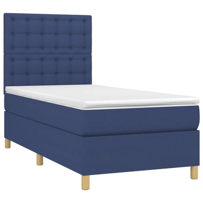 Cama box spring c/ colchão e LED 80x200 cm tecido azul