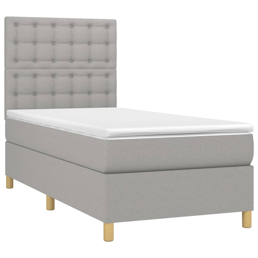 Cama box spring c/ colchão e LED 90x190 cm tecido cinza-claro