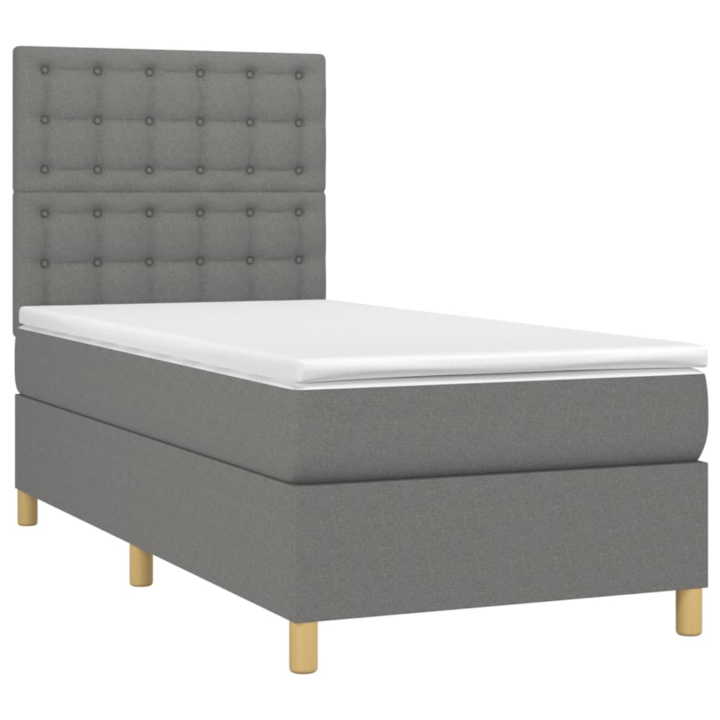 Cama box spring c/ colchão e LED 90x190 cm tecido cinza-escuro