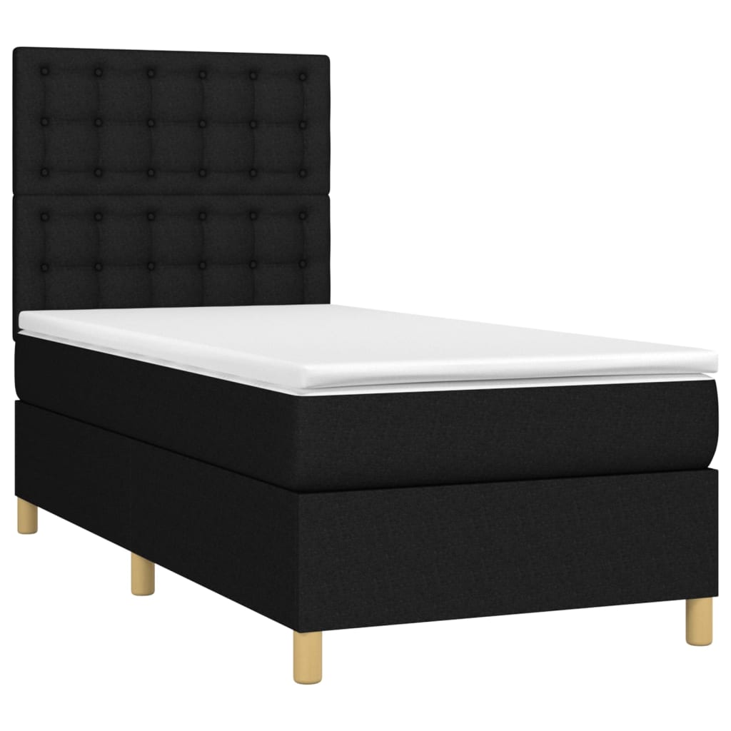 Cama box spring c/ colchão e LED 90x190 cm tecido preto