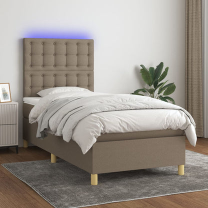 Cama box spring + colchão/LED 90x190cm tecido cinza-acastanhado