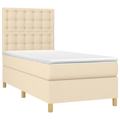 Cama box spring c/ colchão e LED 90x190 cm tecido cor creme