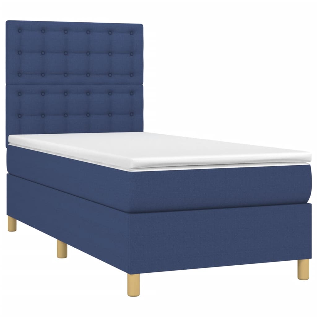 Cama box spring c/ colchão e LED 90x190 cm tecido azul