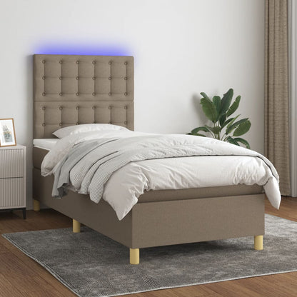 Cama box spring + colchão/LED 90x200cm tecido cinza-acastanhado