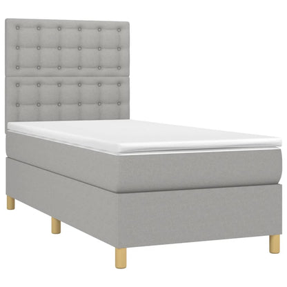 Cama box spring c/ colchão e LED 100x200 cm tecido cinza-claro