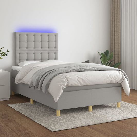 Cama box spring c/ colchão e LED 120x200 cm tecido cinza-claro