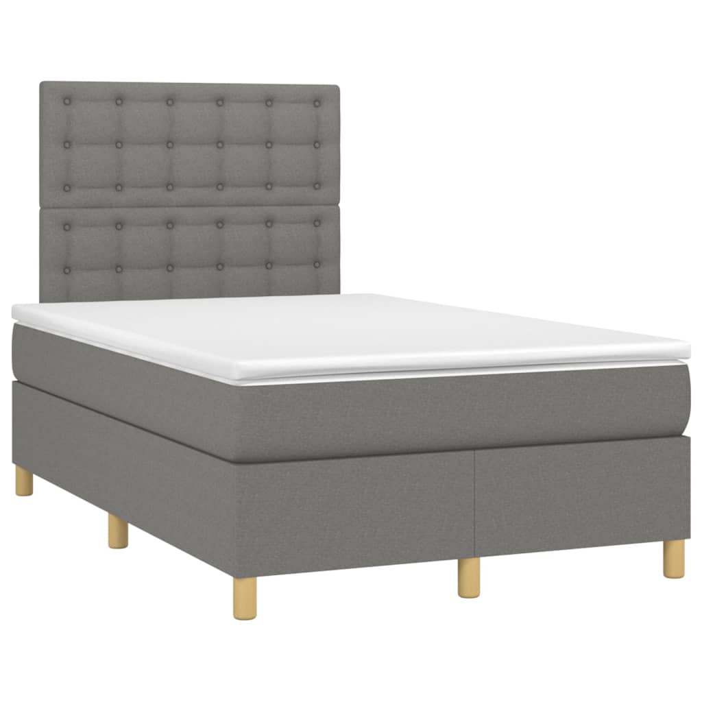 Cama box spring c/ colchão e LED 120x200 cm tecido cinza-escuro