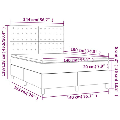 Cama box spring c/ colchão e LED 140x190 cm tecido preto