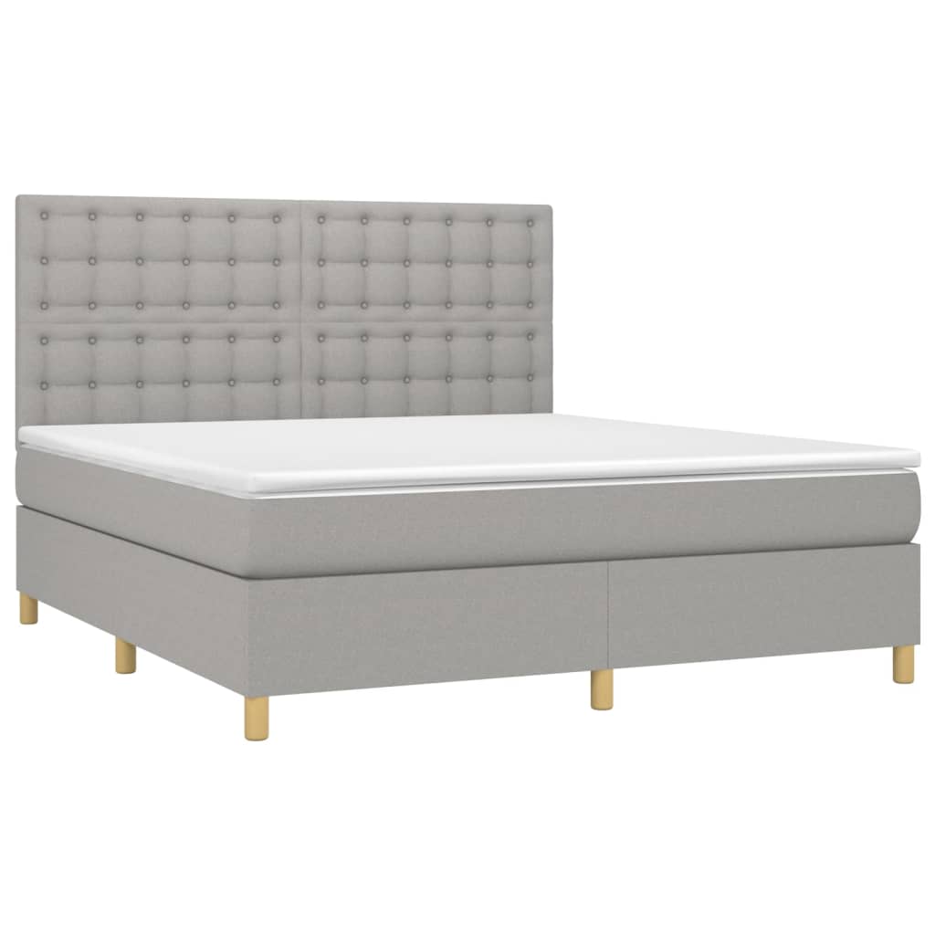 Cama box spring c/ colchão e LED 160x200 cm tecido cinza-claro