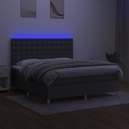 Cama box spring c/ colchão e LED 160x200 cm tecido cinza-escuro