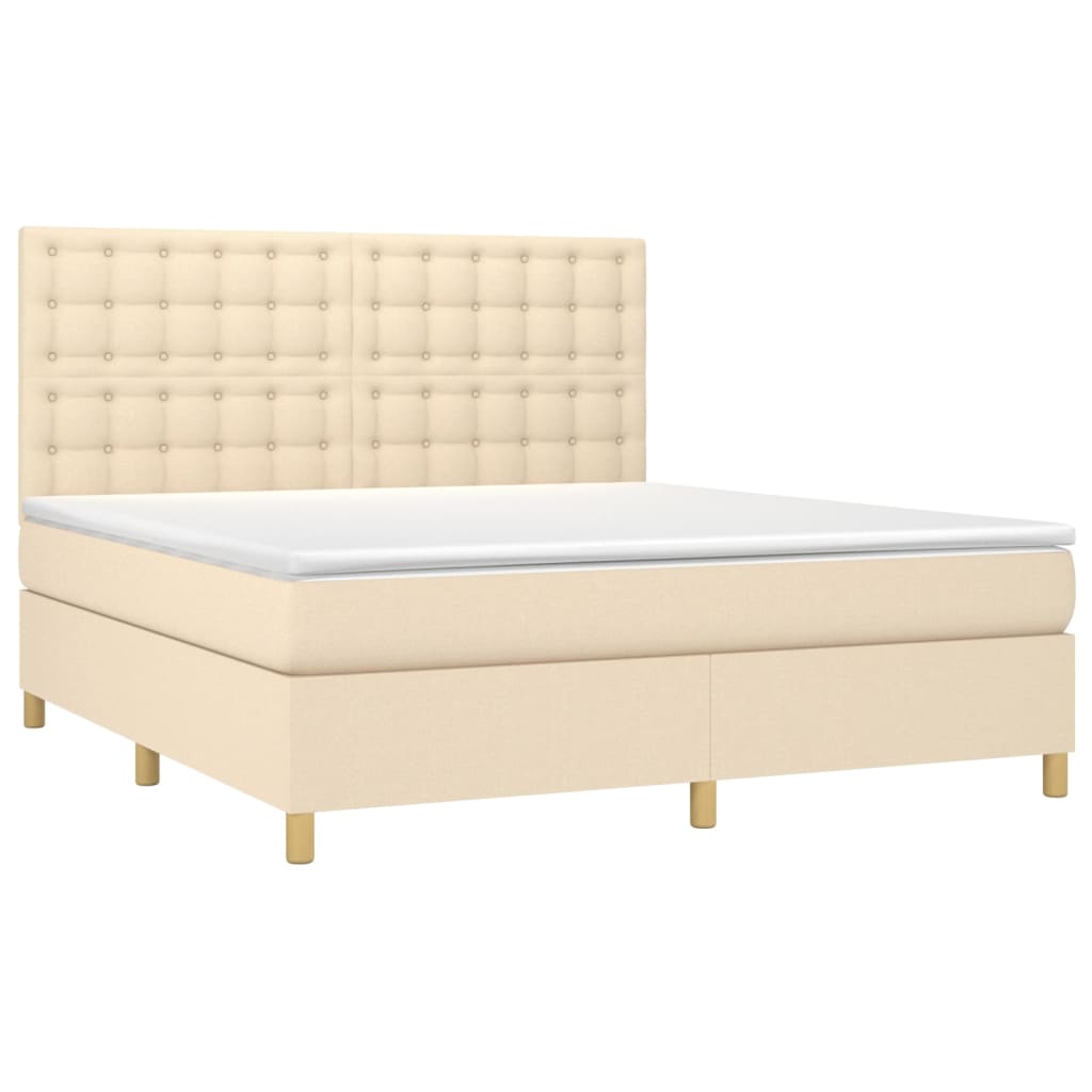 Cama box spring c/ colchão e LED 160x200 cm tecido cor creme