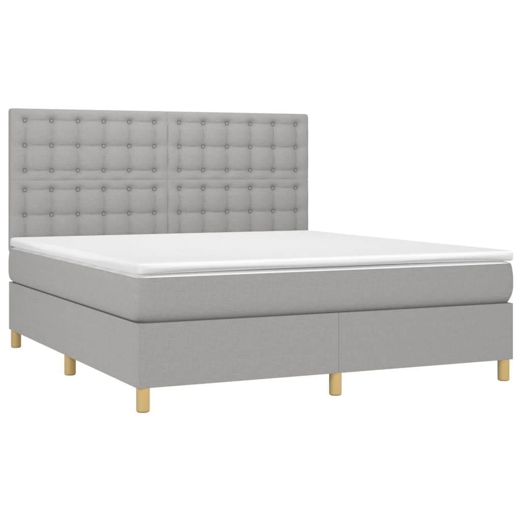 Cama box spring c/ colchão e LED 180x200 cm tecido cinza-claro