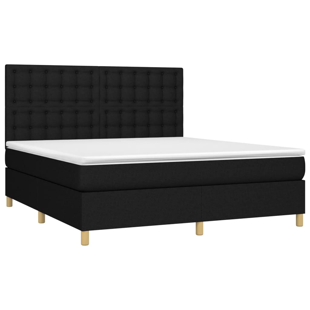 Cama box spring c/ colchão e LED 180x200 cm tecido preto